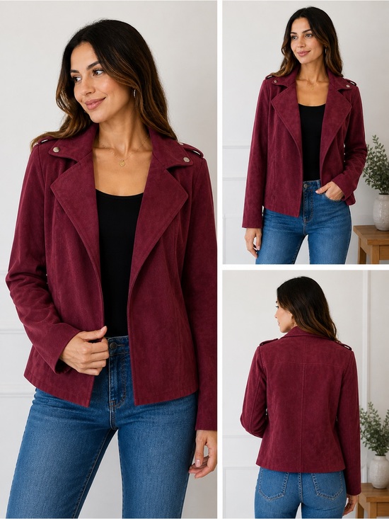 Philosophy Jackets & Blazers - Philosophy Suede-Look Moto Jacket in Burgundy Red size L Chic Zip Detail Biker